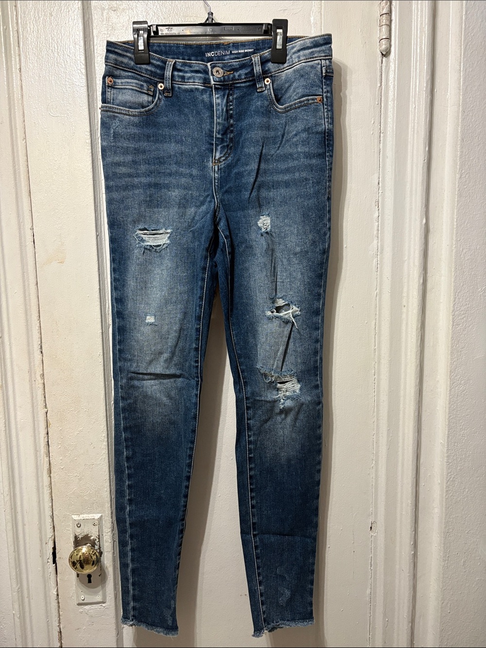 INC International Concepts Blue Distressed Skinny Jeans